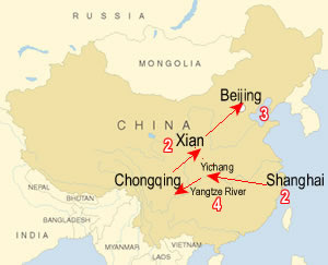 Route map, China in 13 days
